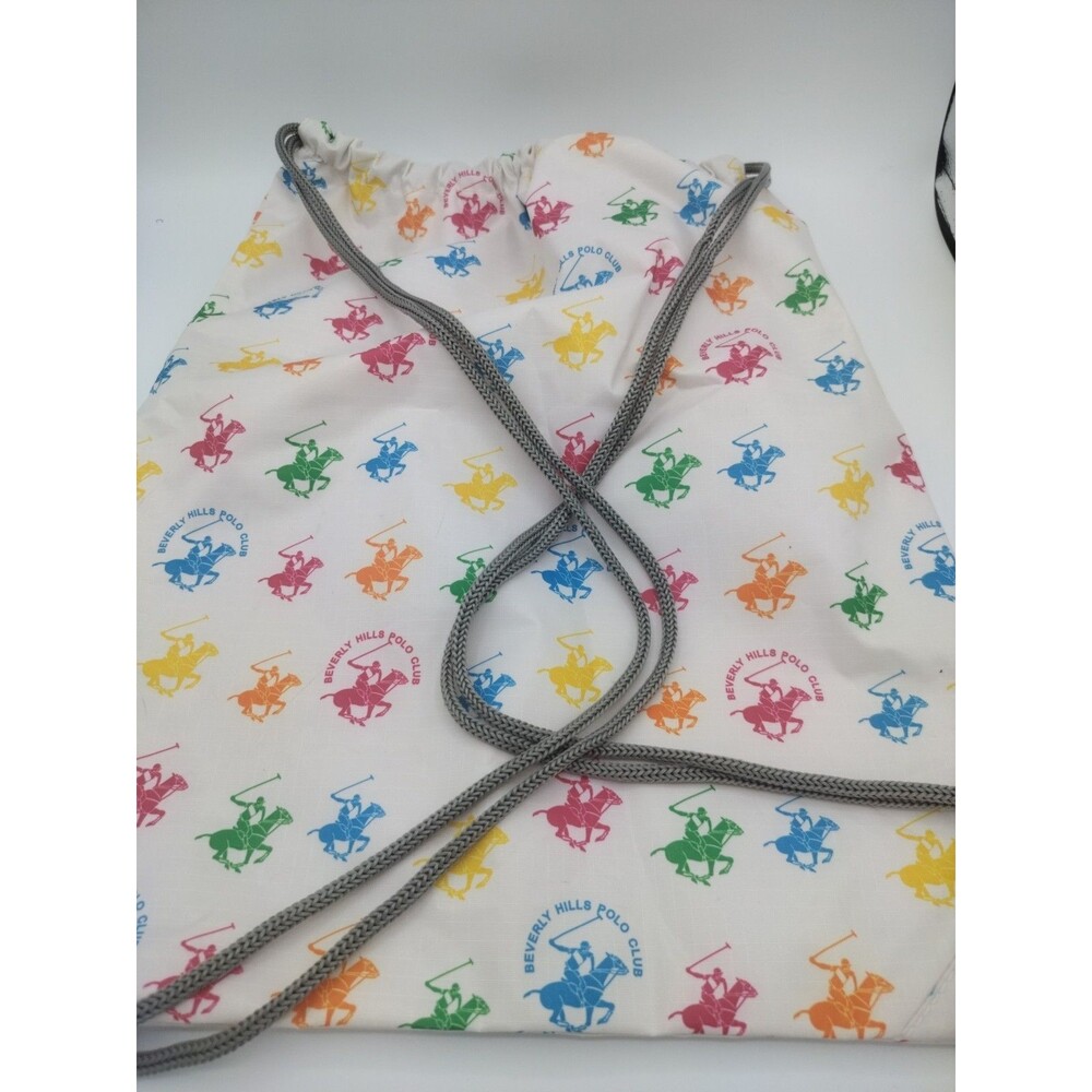 Drawstring Bag Beverly Hills Polo Club White With Colorful Logo 15" x17 1/2"